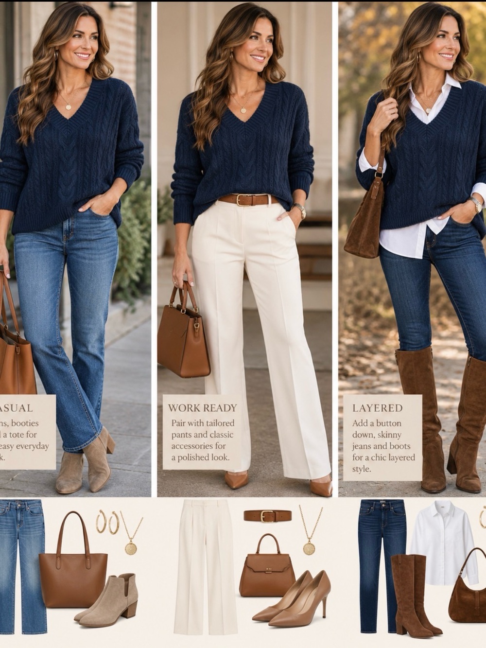 Vince Camuto Navy Cable-Knit V-Neck Sweater